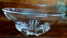 VINTAGE STEUBEN THREE FOOTED CRYSTAL BOWL 8"x3 1/4" H Signed
