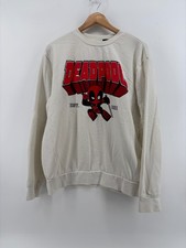 Marvel Sweatshirt Mens White Graphic Deadpool Long Sleeve Crewneck Outdoor Large