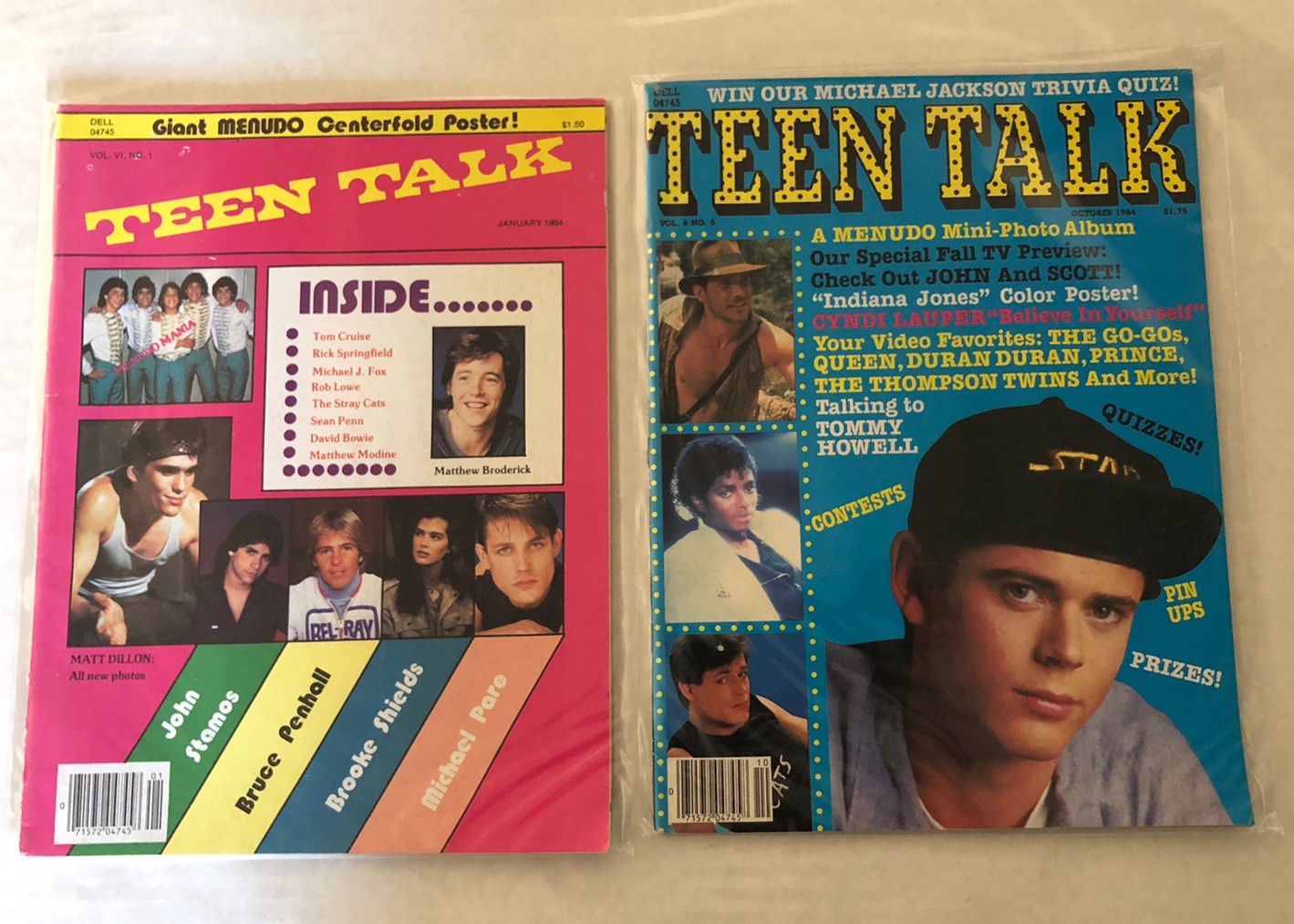 Teen Talk Lot of 2 Magazines Menudo Indiana Jones Prince Duran Duran John Stamos