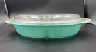 Vintage Pyrex Turquoise Snowflake Divided Casserole Dish w/Pyrex #945-C Lid
