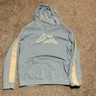 Kappa Men's Light Blue/Beige Pullover Hoodie L Graphic Logo Pockets