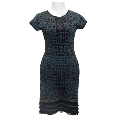 Roberto Cavalli, Kleid, Größe: 42, Blau/Schwarz/Grau, Medaillon, Feinstrick #vZG