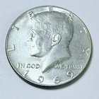 1969-D Kennedy Half Dollar 50c, 40% Silver, Circulated Coin Free Shipping #7394