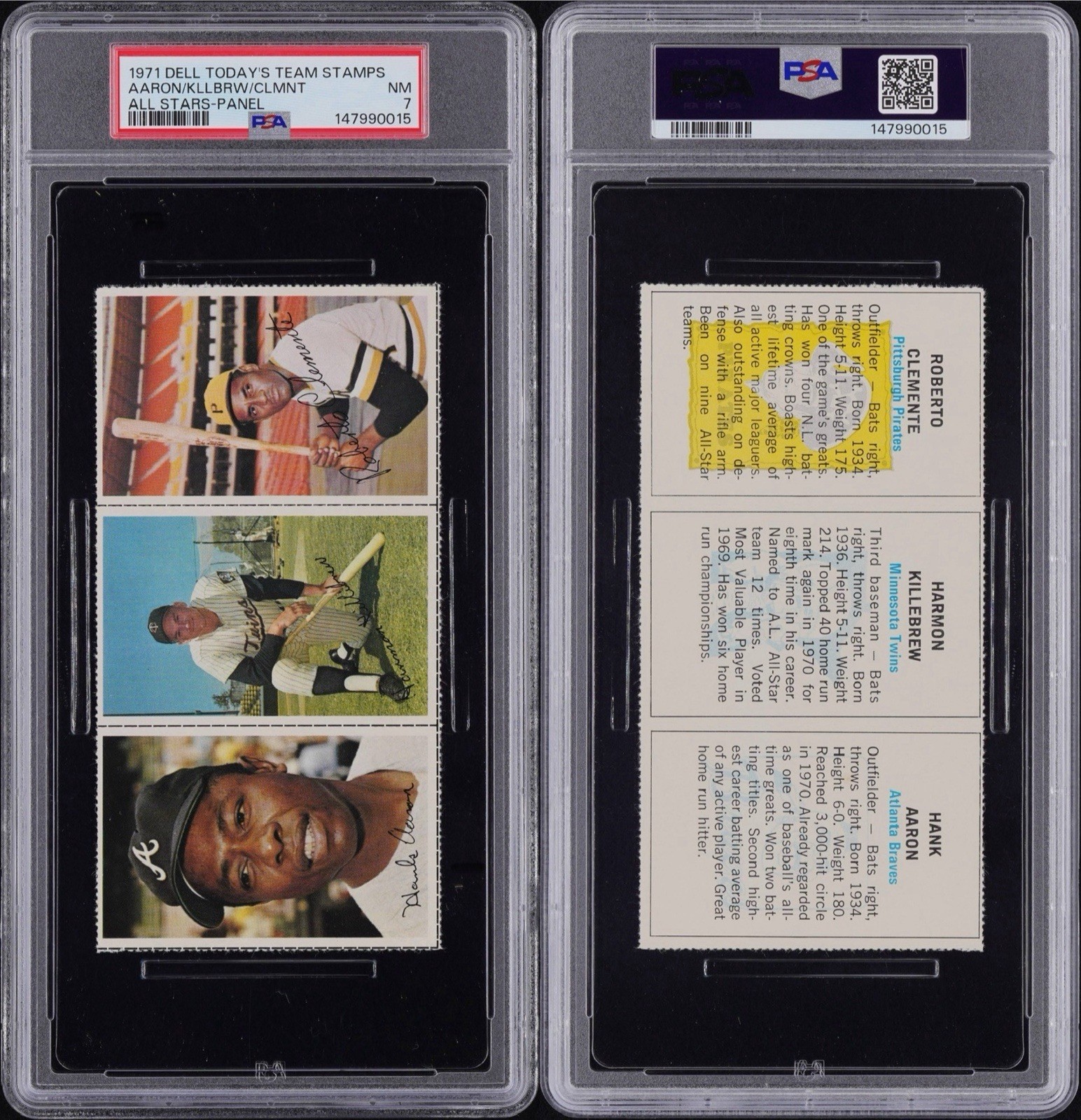 1971 ROBERTO CLEMENTE HANK AARON PSA 7 RARE v TOPPS RC DELL TODAY’S TEAM STAMPS view 5