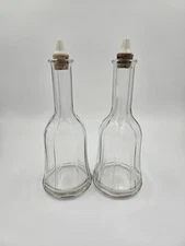Vintage Glass Cruet Set Cork & Ceramic Spout Mid Century Kitchenware Oil Vinegar