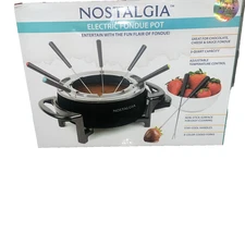 Nostalgia Electric Fondue Pot 3 Quart Black Adjustable Temperature/8 color forks