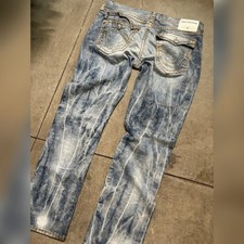 True Religion Jeans Mens 40x32 Acid Wash Light Blue Flap Pockets Made in USA
