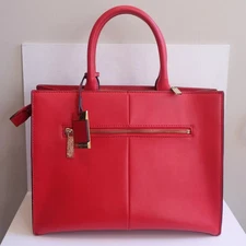 Christian Lacroix Bright Red Satchel Purse Double Handle Leather Gold Bag Charm