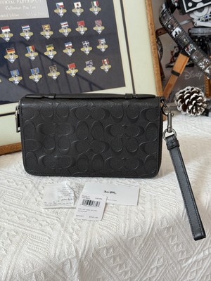 coach Double Zip Travel Organizer In Signature Leather balck