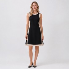 DKNY Black-Beige Sleeveless Boat Neck Dress