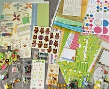 Scrapbook Embellishments SPRING EASTER Stickers Ribbon Eyelets Scraps USED