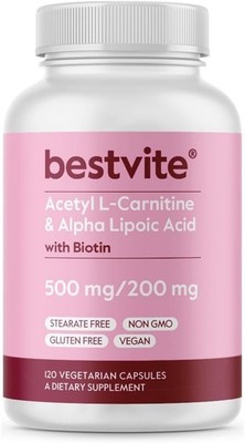 BESTVITE Acetyl L-Carnitine 500mg  Alpha Lipoic Acid - 120 Capsules - Exp 2/2028