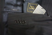 Sartoria Partenopea Black Pinstriped 180s Wool 2 Pc Suit Jacket Pants 40R NEW