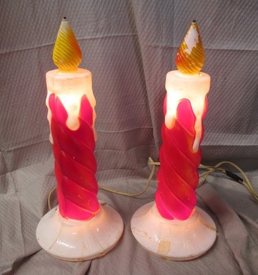 Vintage Pair Noma Illuminated Rope Twist Plastic Candle 13'' Table Top Blow Mold
