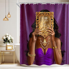 African American 60Wx72H Shower Curtain Black Girl Mirrow Purple Inspirational
