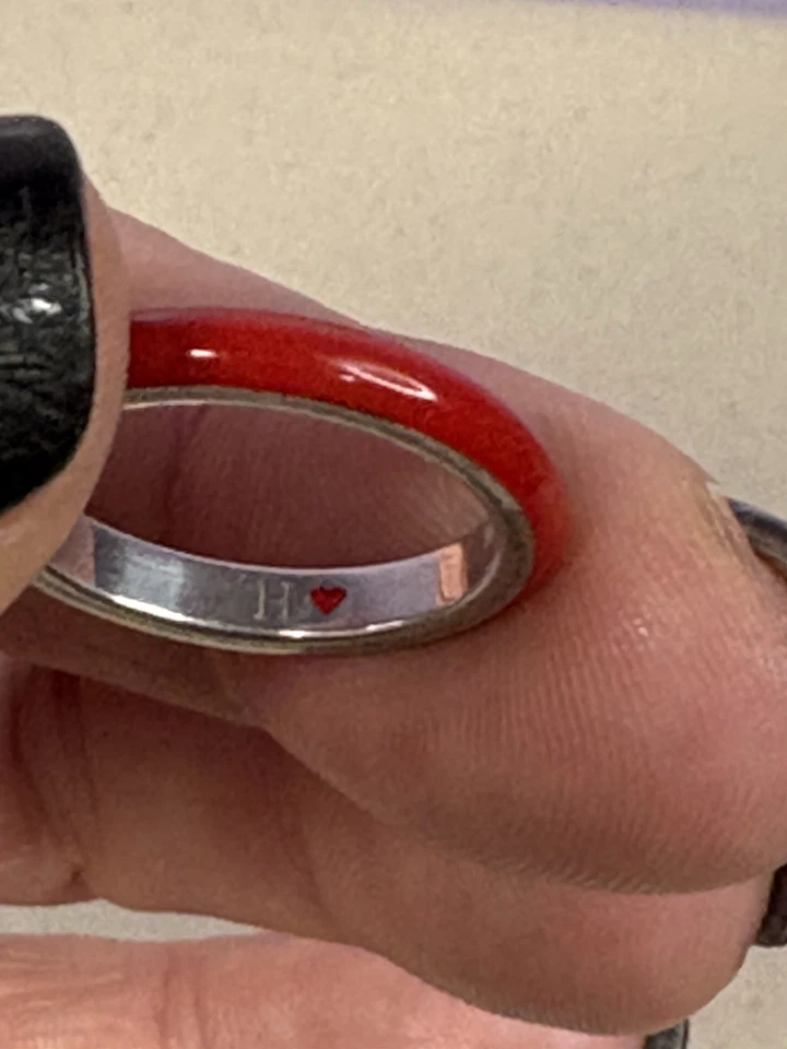Anillo de eternidad vintage Hidalgo H❤️ Esmalte rojo banda plata 925 talla 7 Foto 3 de 4