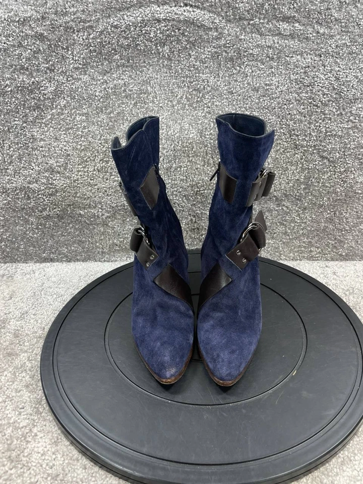 Botas Givenchy para mujer 36 EU 5.5 EE. UU. Azul marino Gamuza Tacón de cuña Hebilla Correas Cremallera lateral Foto 4 de 4