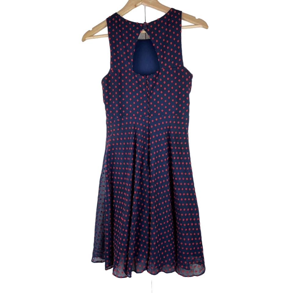 Vestido Anthropology Eva Franco Maryanne Para Mujer Talla 2 Azul Rojo Lunares Volantes Foto 4 de 4