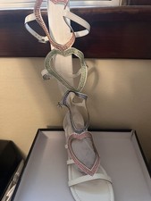 White/Multicolor Strappy Ankle Strap Women's Sandals Beaded Buckle Closure
