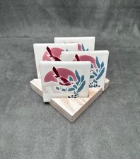 Vintage The Betty Company Southwestern Bird Tiles Coasters Wood Display Stand