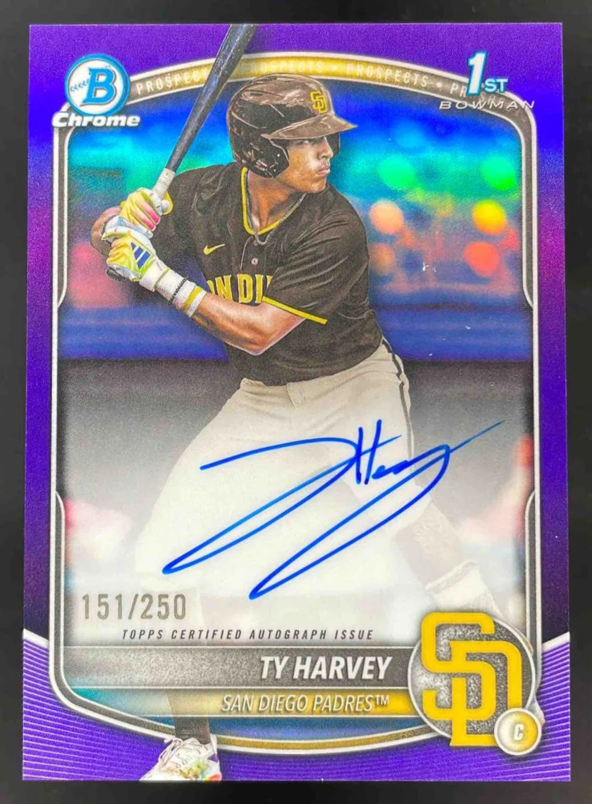 2025 Bowman Draft Chrome Prospect Purple #CPA-TH Ty Harvey RC Auto /250