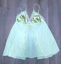 Light Green Lace Embroidered Floral Babydoll Lingerie Top Chemise Slip Size XL