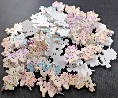 Cartoon Unicorns Shape Buttons (x60) - Novelty 2-Hole Wooden Style Design