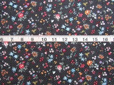 1 yd 100 Cotton Fabric Black with Tiny Dots  Variety of Flowers