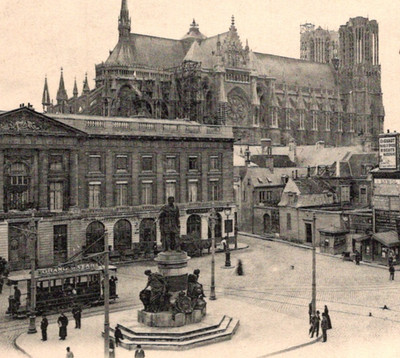 Antique RPPC UDB Place Royale Reims France Louis XV Cathedral c1900s
