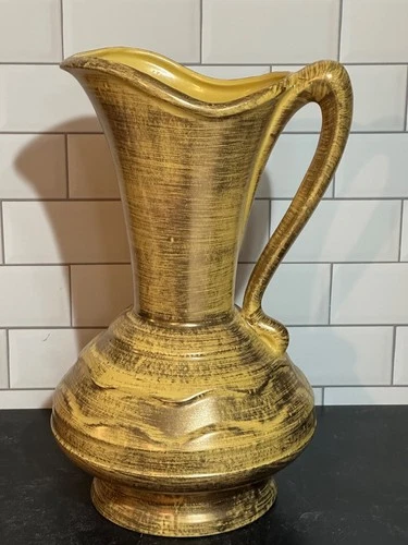 Vintage 12” Stangl gold art pottery Pitcher/Ewer