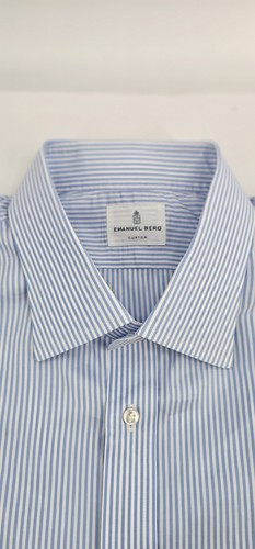 Emanuel Berg Dress Shirt Blue White Stripe Collared Button Front Custom xl/xxl