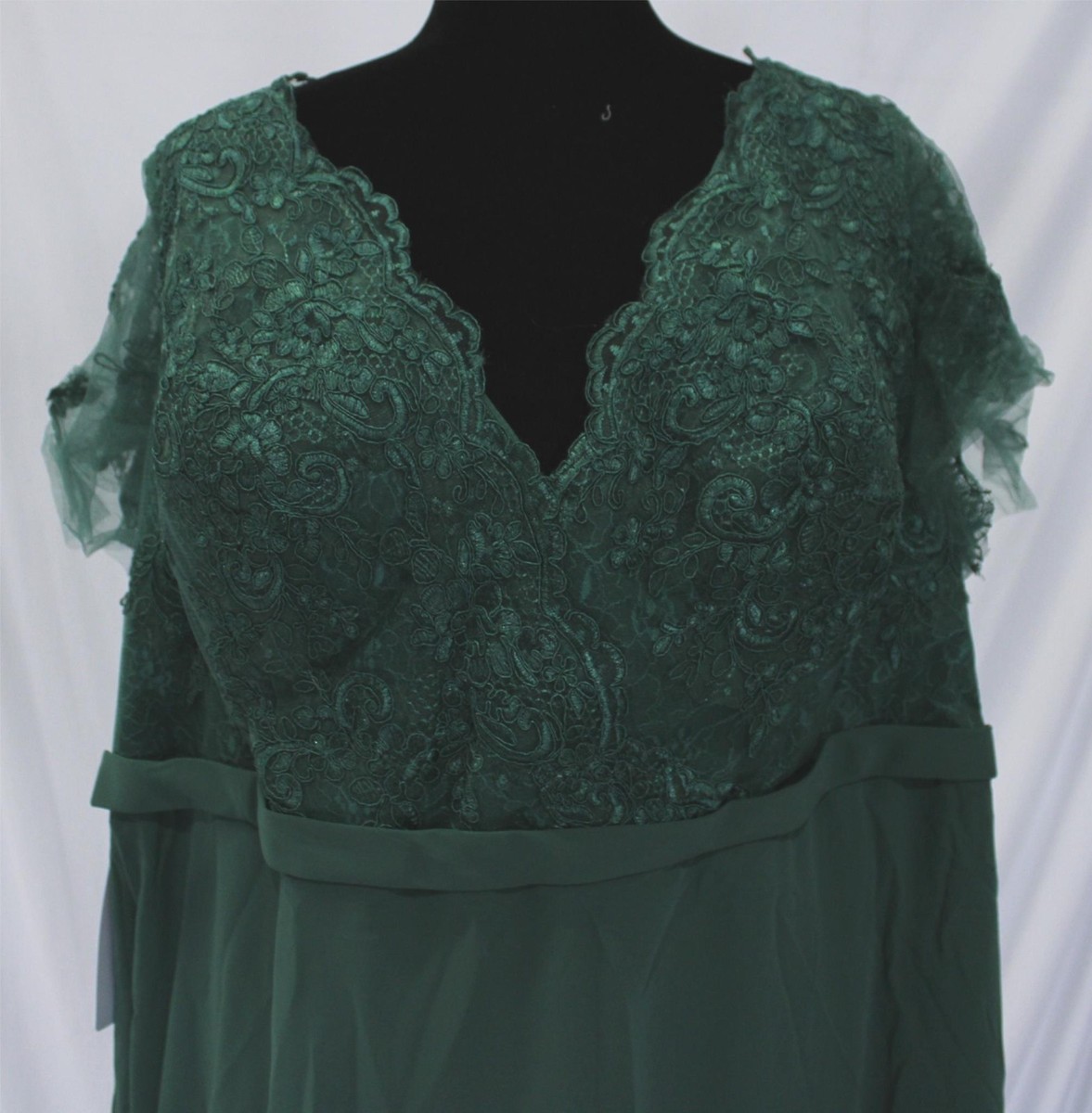 Azazie Womens A-Line Singer Lace Chiffon V-Neck Dress CL8 Dark