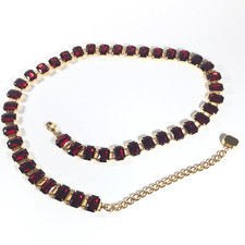 Women's Chain Belt XS-S Gold Red Rhinestones Retro Dress Casual Metal Body Belly