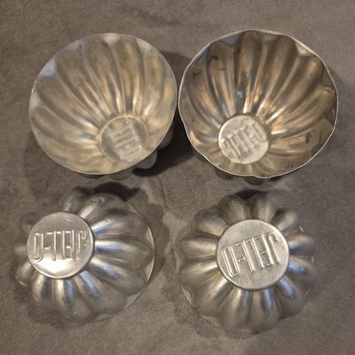Vintage JELL-O Branded Mini Aluminum Molds Baking Cup 3'' base Set of 4
