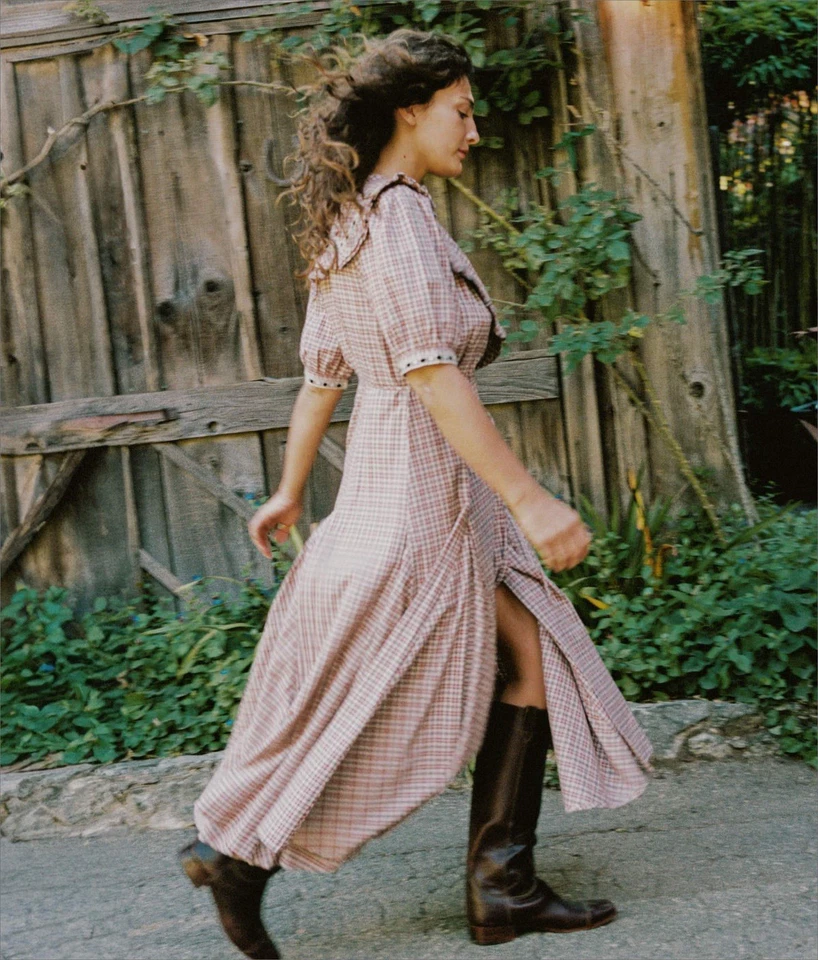 Christy Dawn The Rachel Sailor Collar Wrap Maxi Dress in Harvest Ruby Plaid Sz L - Image 4 of 4