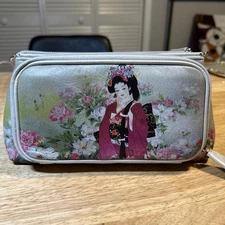 Icon Los Angeles Leather Purse/Wallet, Wearable Art, Geisha Floral-No Strap