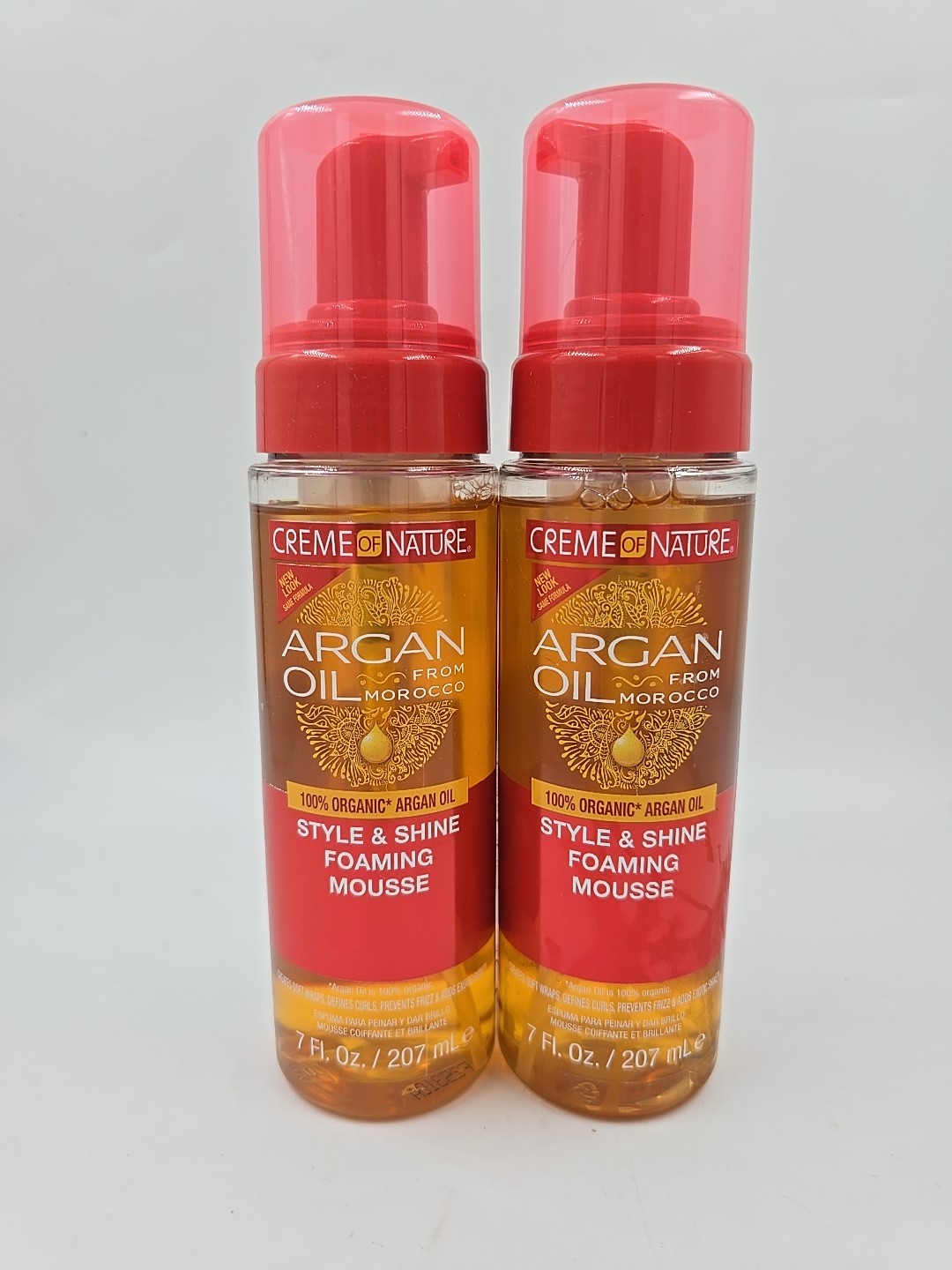 2 x Creme of Nature Argan Oil Foam Wrap Style & Shine Foaming Mousse 7 fl.oz