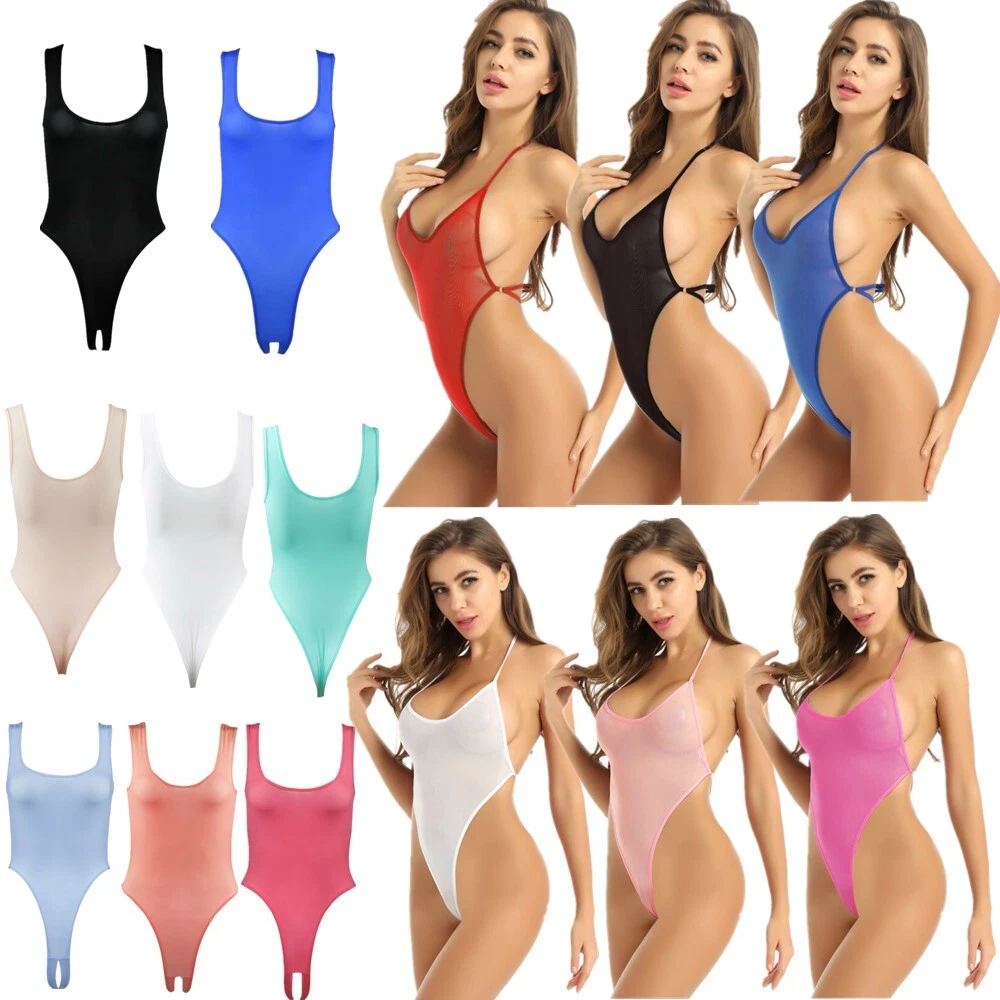 Womens One Piece High Cut Thong Bodysuit Open Crotch Teddy Lingerie Jumpsuits