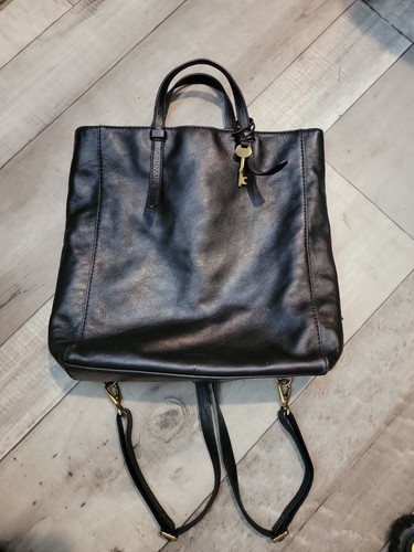 Fossil Black Leather Backpack Purse 