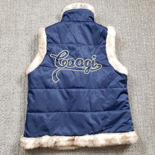 Gilet tampon COOGI femmes petite veste réversible bleue fausse fourrure
