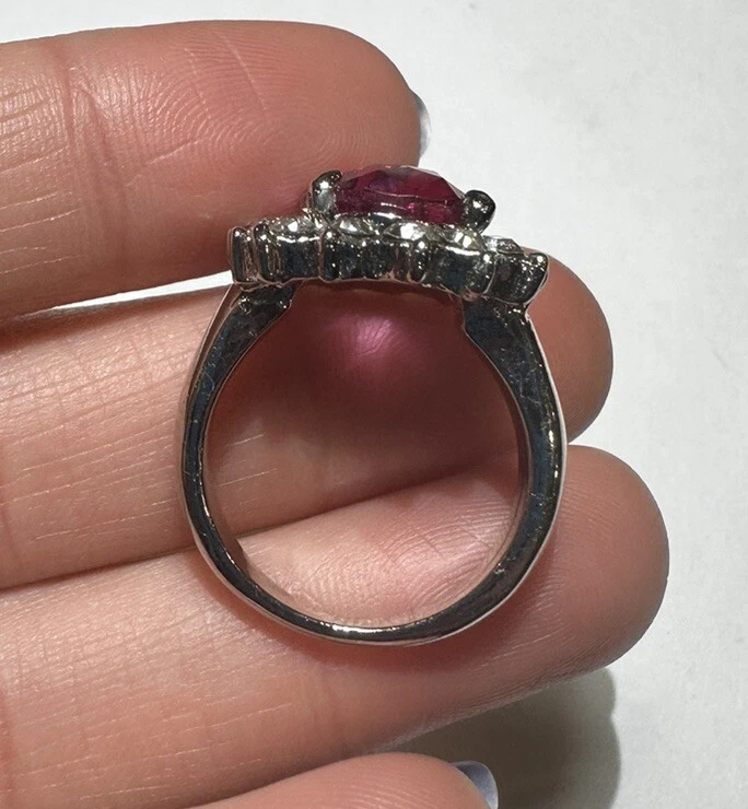 Chunky Princess Pink Cluster Strass Silberfarbener Cocktailring Größe 7 DD4 - Bild 2 von 4