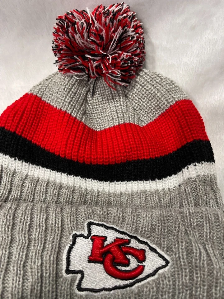 Beanie Kansas City Chiefs Adult Puff Winter Knit Hat Cap Toboggan Sideline USA - Image 3 of 4