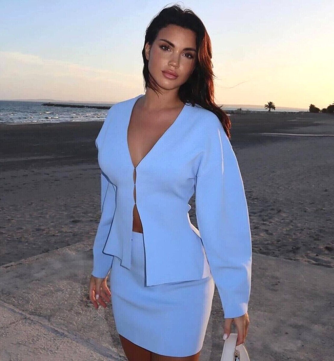 V Neck Cardigan Outfit Powder Blue Cardigan Womens Zara Plain Knit