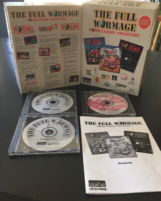 WORMS United + WORM2 + WORMS Pinball (PC, 1998) Selten BIG BOX Sammelbox