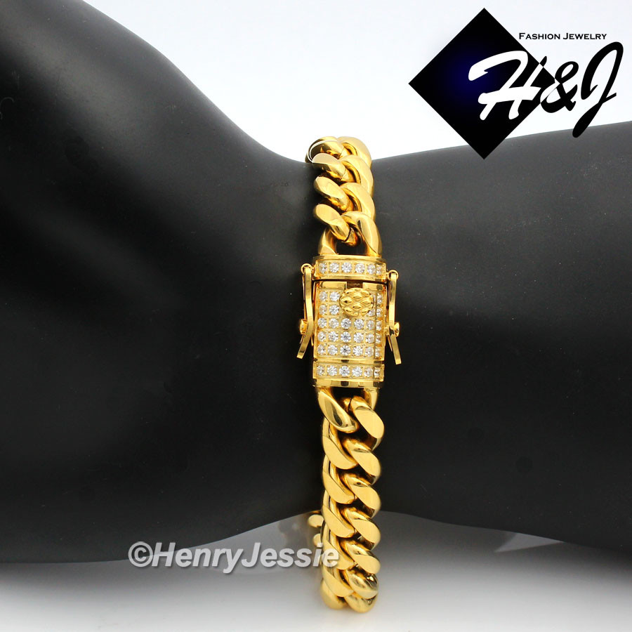 7.5Men 14k Gold Plated Icy Bling Cz 14mm Miami Cuban Curb Link Bracelet Bb6 285413