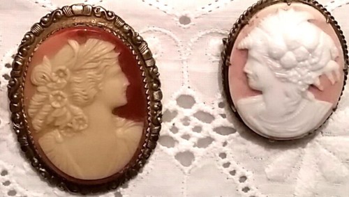 Shell Cameo Sterling Silver Gold Brooch Pendant Vermeil Hand Carved - Picture 12 of 24