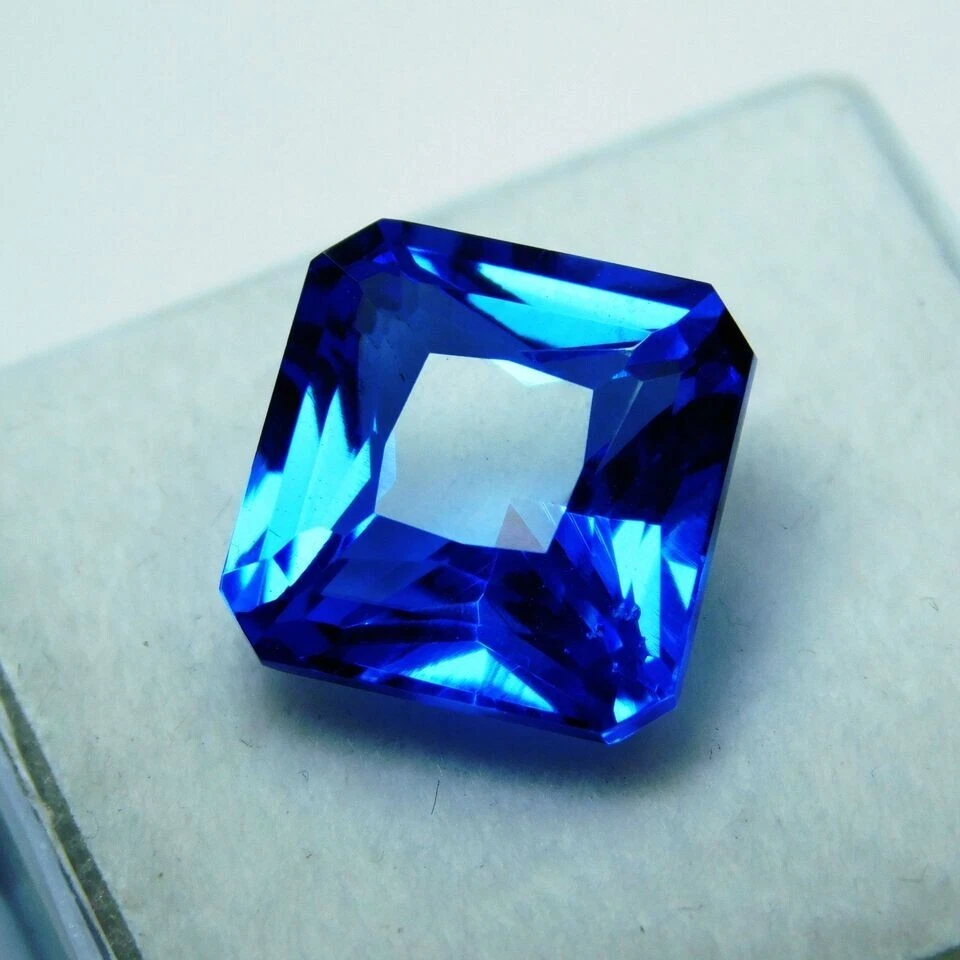 Piedra preciosa suelta natural certificada 9+ quilates corte cuadrado zafiro azul Foto 4 de 4