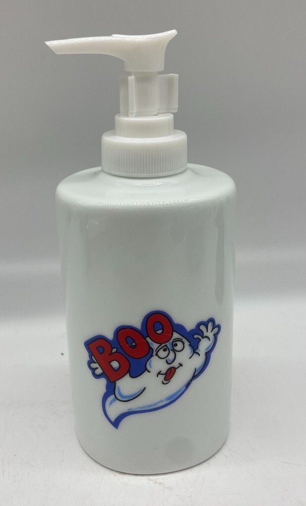Soap Dispenser - White Porcelain decorated w/ Halloween BOO / Ghost-image