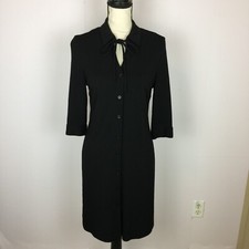 Talbots Shirt Dress Sz 8P Woman Petite Black Slinky Knit 3/4 Sleeve Button Front