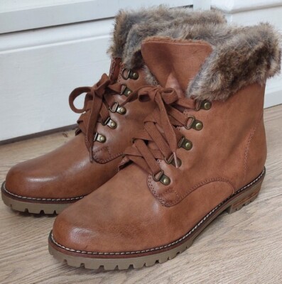 M&S Collection Faux Leather Fur Trim Ankle Boots Walking Uk